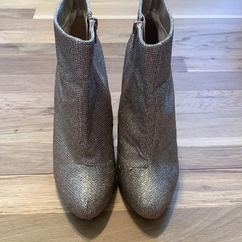 DEB Glitter Stiletto High Heel Ankle Booties w/ Side Zipper Gold Women’s 6